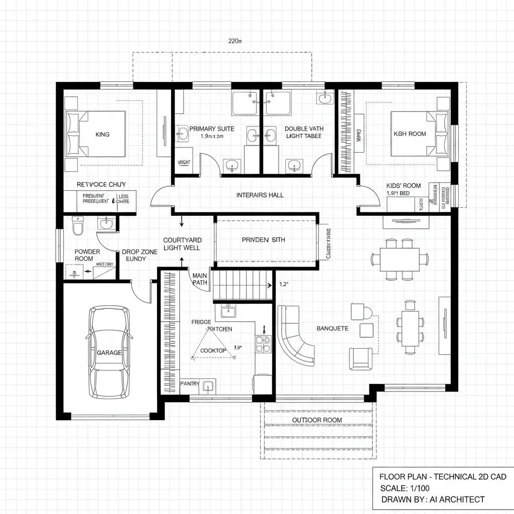 Side-Load Service Spine with Courtyard