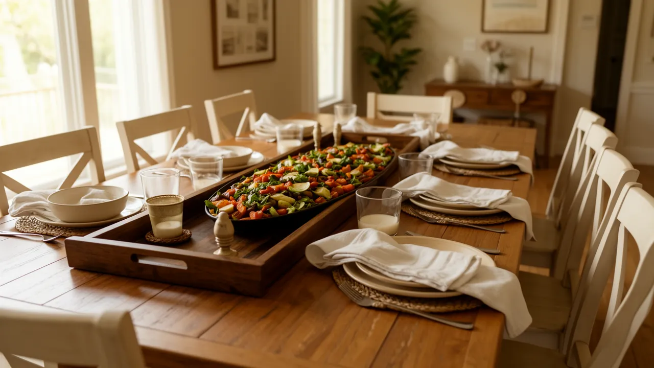 serving tray platter and bowls arranged for dining table entertaining