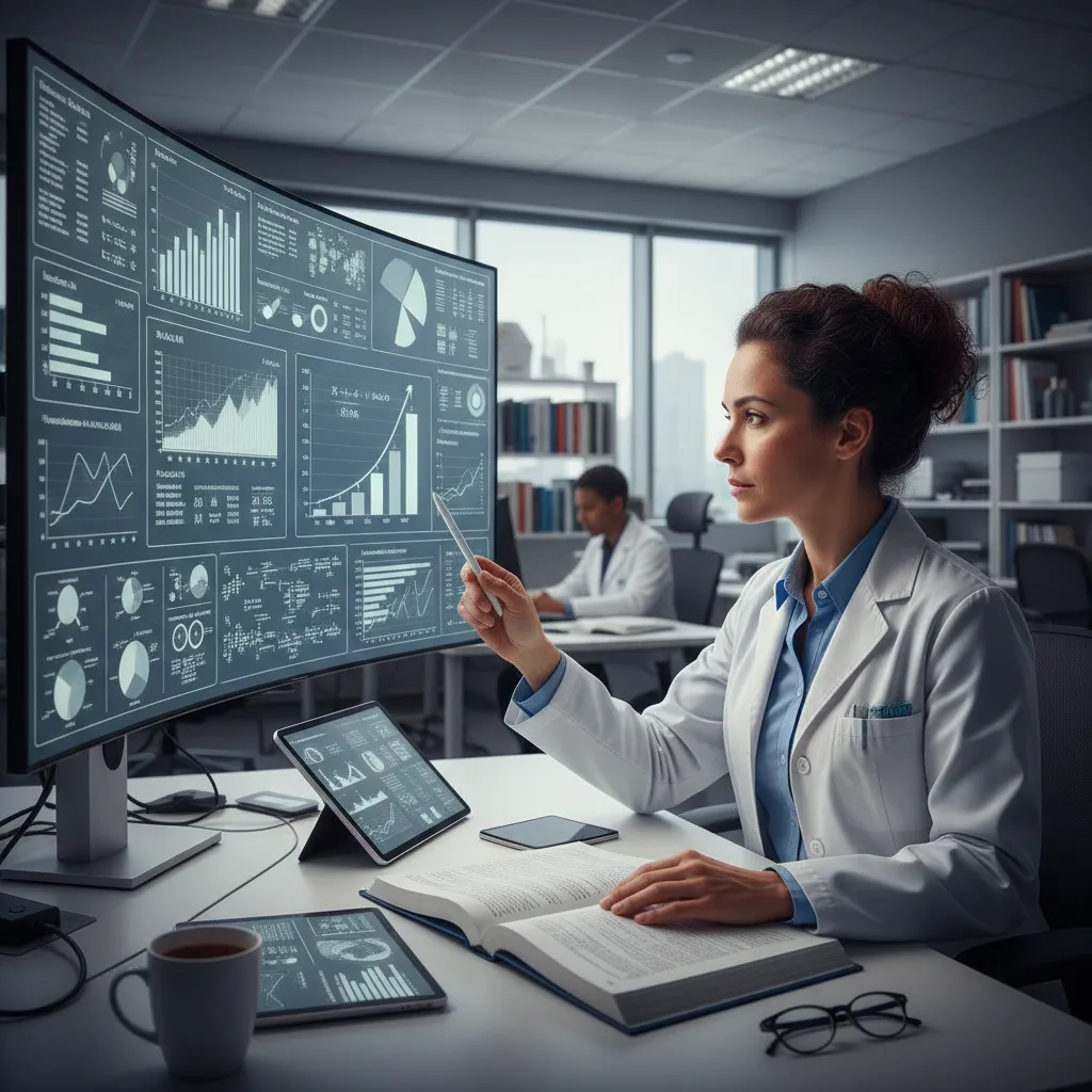 Investigador analizando datos para identificar sesgos en un estudio epidemiológico