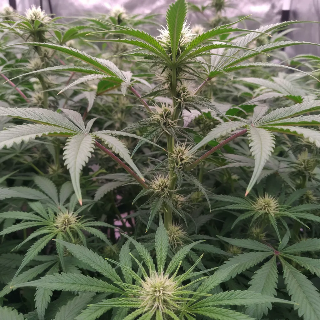 Interior plant canopy showing shaded bud sites hidden under leaves