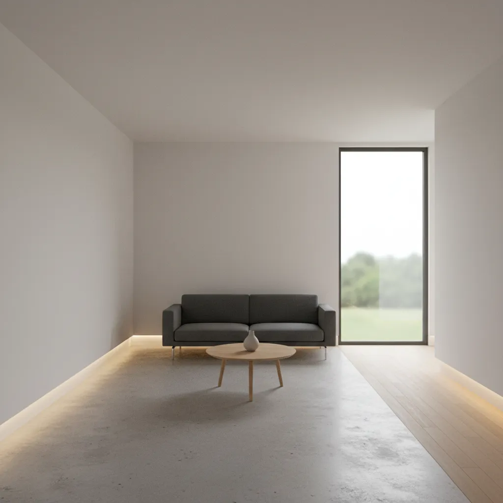 modern interior wall with shadow gap skirting detail