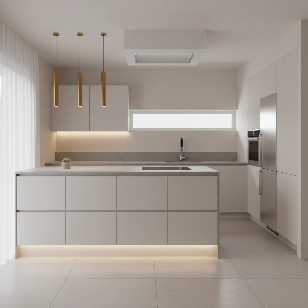 Minimalist kitchen counter with shadow line fascia reveal