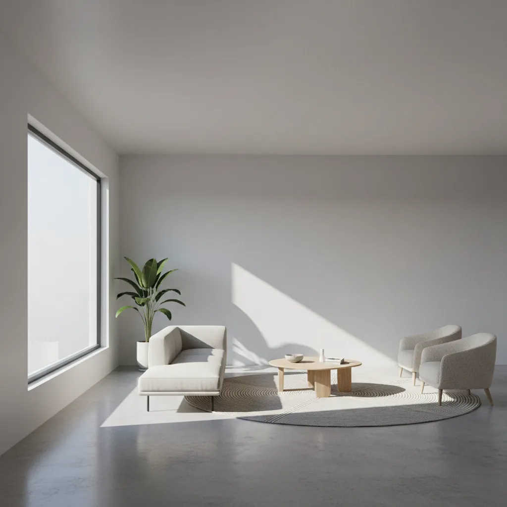 visualization of lighting setup affecting floor shadow performance in a 3D interior