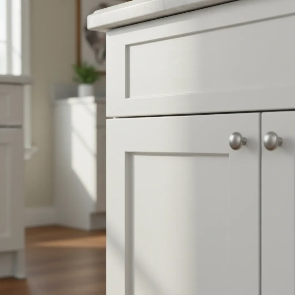 close view of shaker cabinet door frame and panel construction