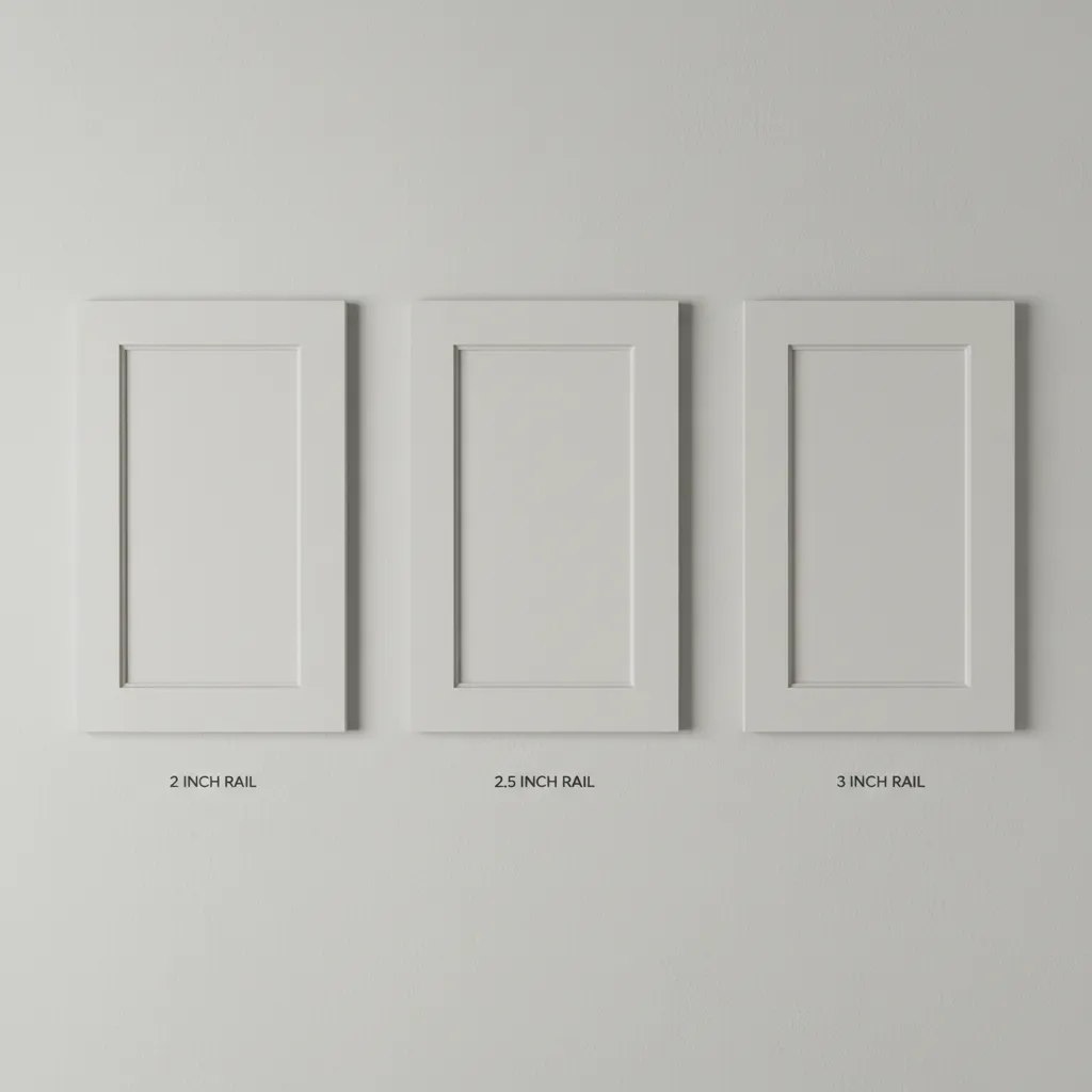 diagram showing different shaker cabinet door frame widths and proportions