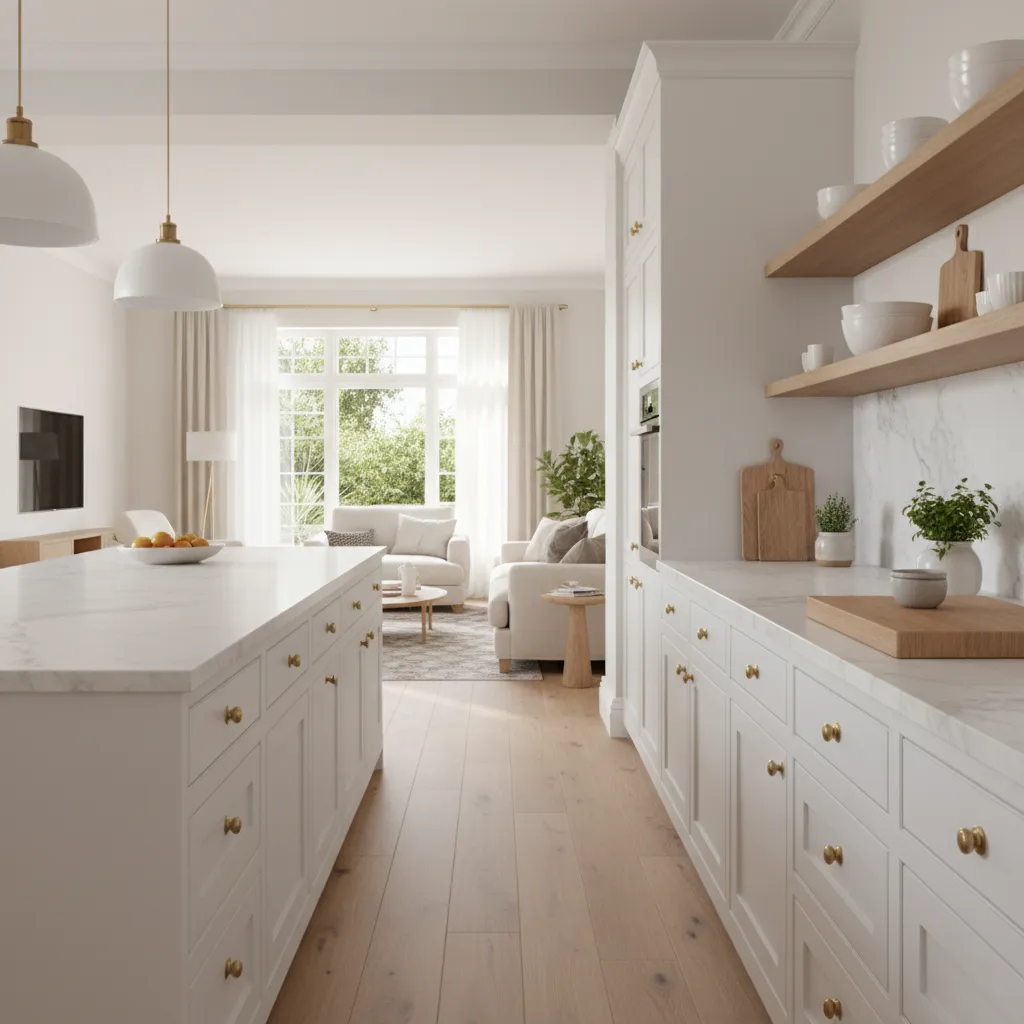 Shaker cabinet kitchen design suited for open living spaces
