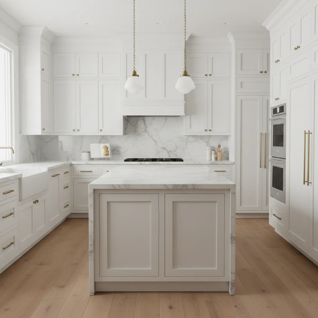 white shaker kitchen cabinets with modern hardware