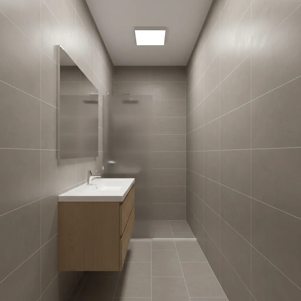 shallow depth vanity improving walkway space in narrow bathroom