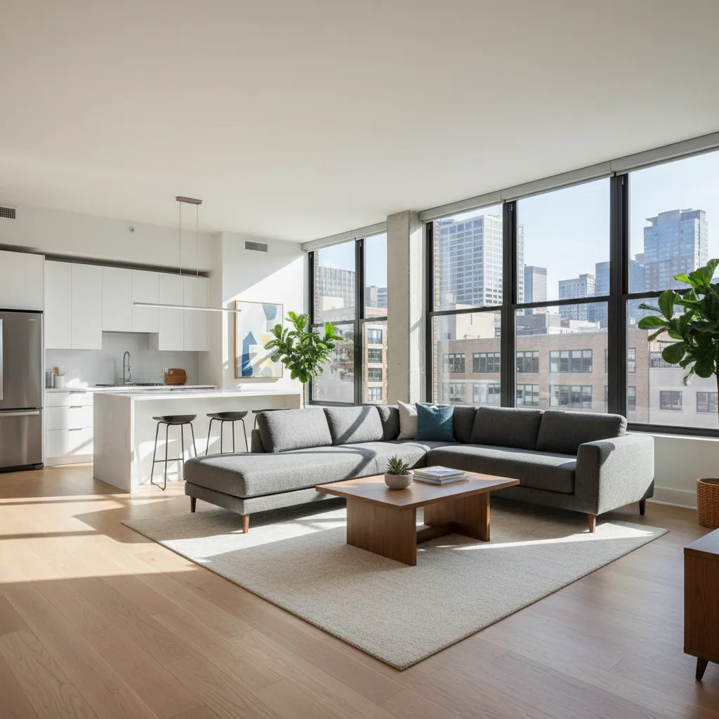 Shared Chicago apartment living room used by roommates