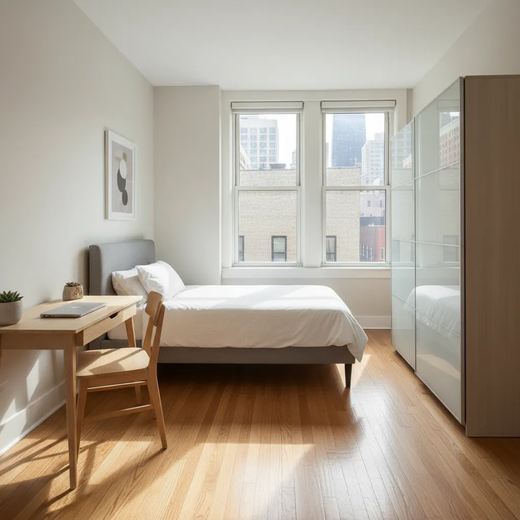 Typical furnished room for rent in a shared Chicago apartment