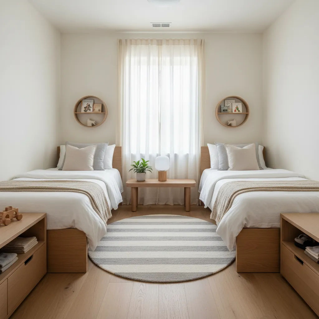 Small shared bedroom with two twin beds arranged efficiently