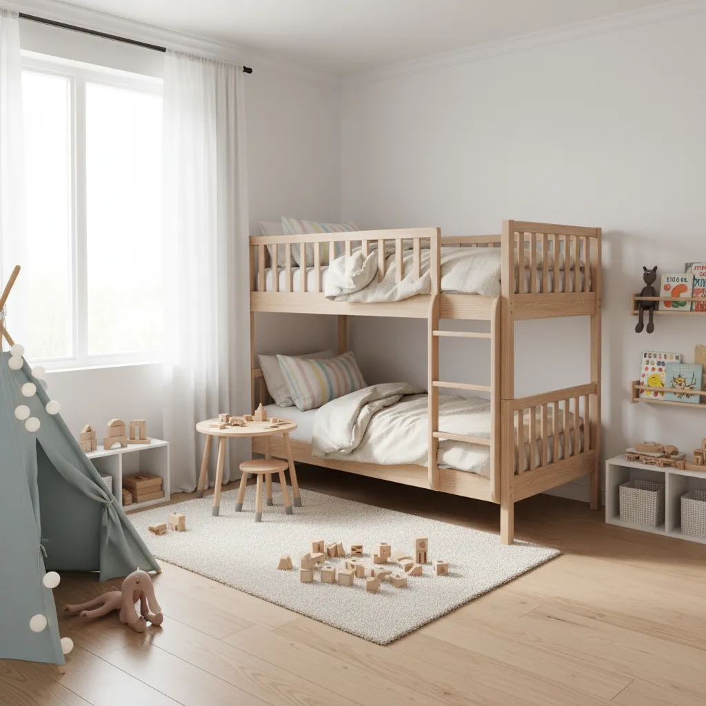 shared kids bedroom with modern bunk bed layout
