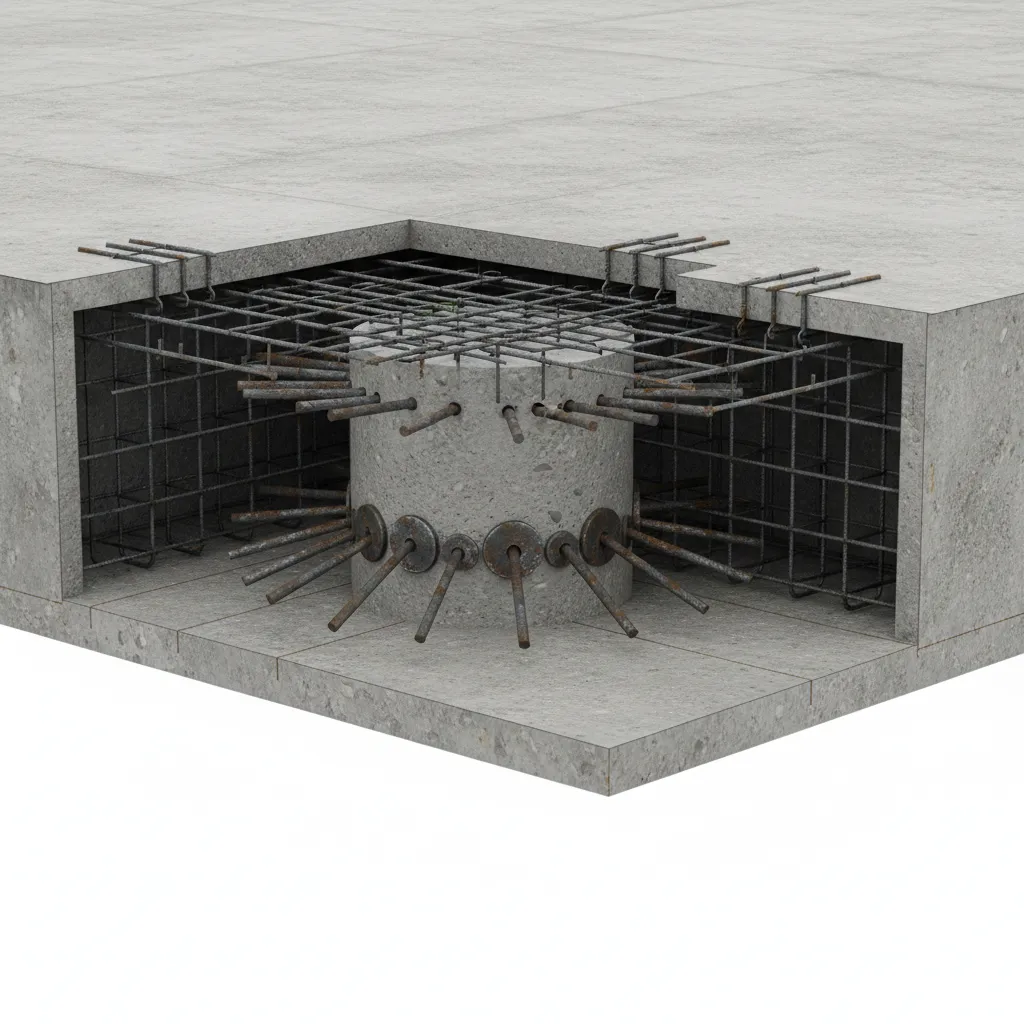 steel shear studs reinforcement installed around column in flat slab