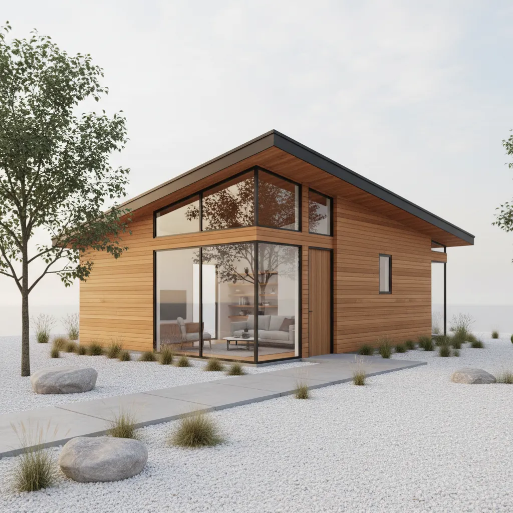Small modern house with a shed roof exterior design
