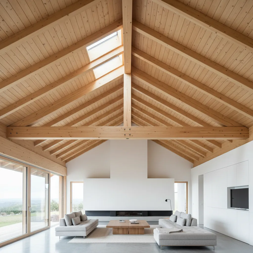 structural beam supporting long span shed roof interior