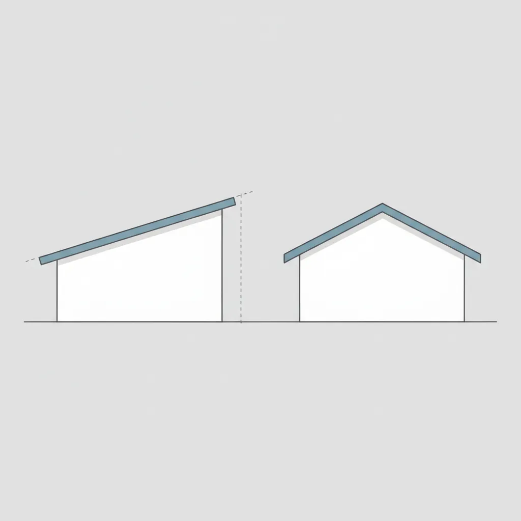 Simple architectural diagram comparing shed roof and gable roof shapes