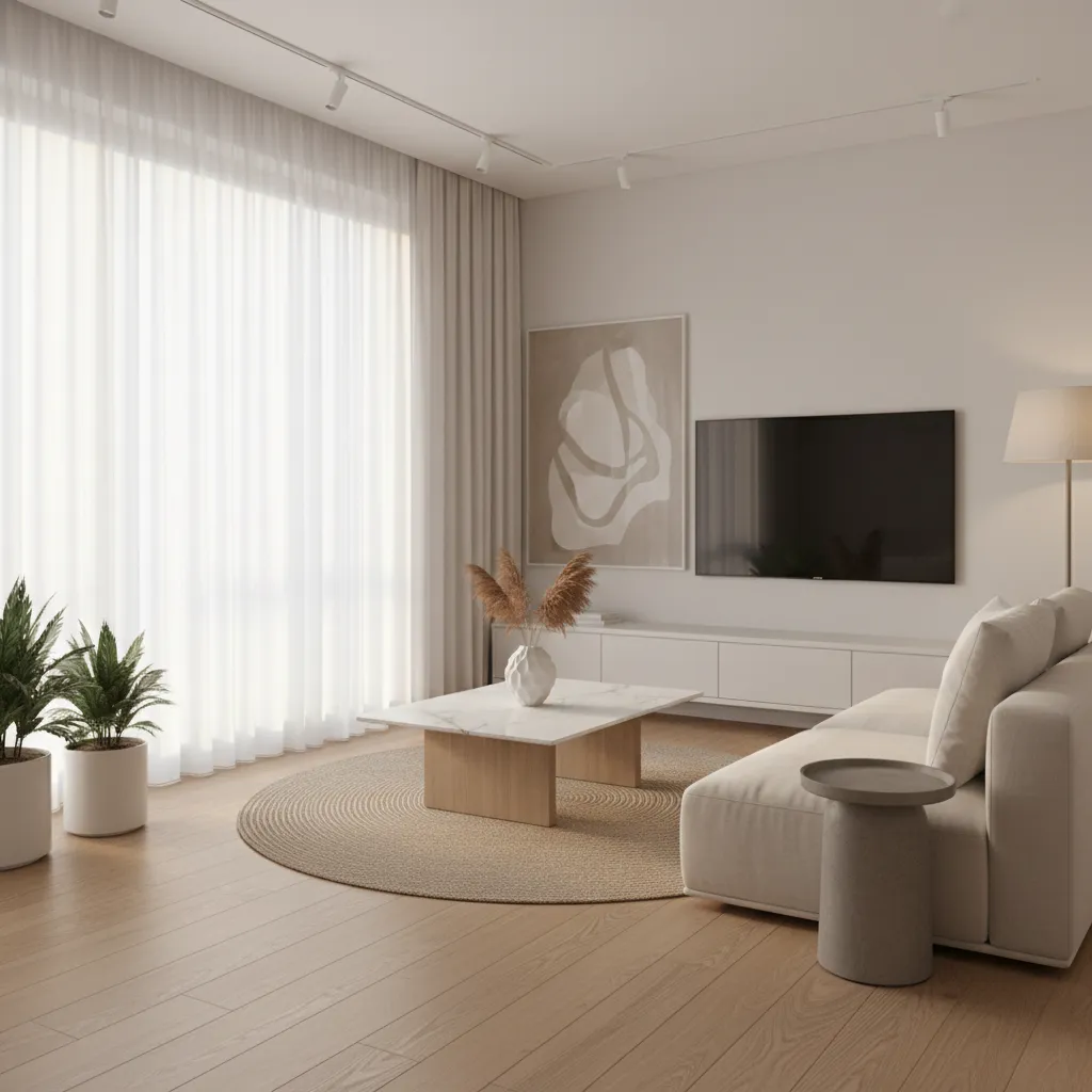 Sheer curtains in a small apartment living room creating soft natural light