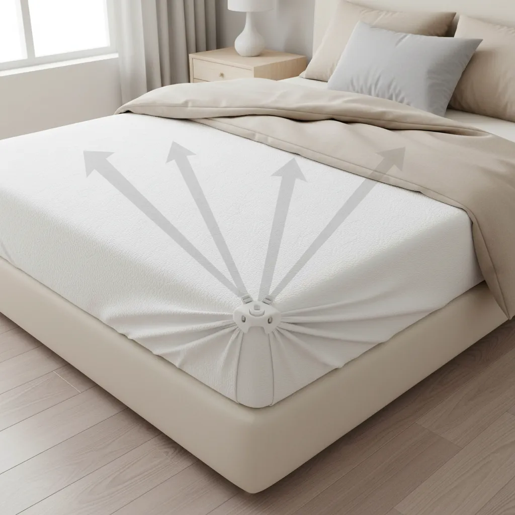 Diagram style view showing diagonal tension placement of fitted sheet lock