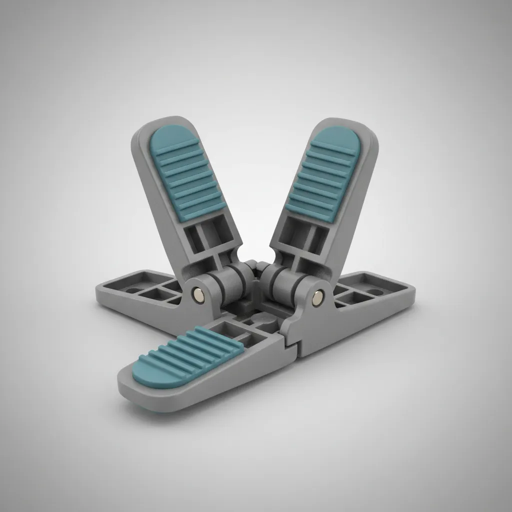 Close view of a fitted sheet lock mechanism structure showing hinge and grip surfaces