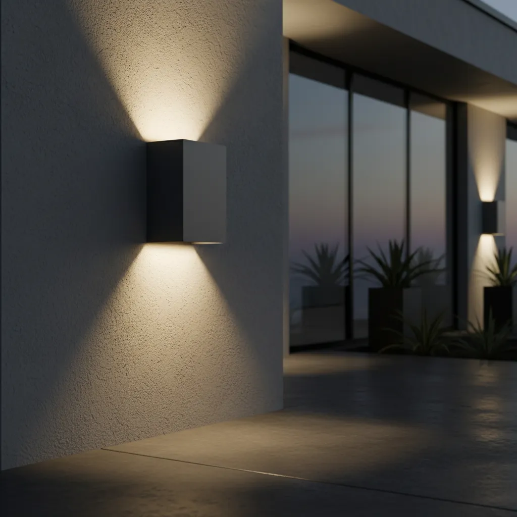 Fully shielded outdoor wall lighting fixture directing light downward
