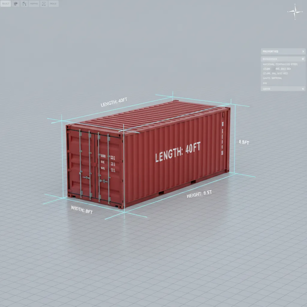 Accurate shipping container dimensions being adjusted inside a 3D design tool