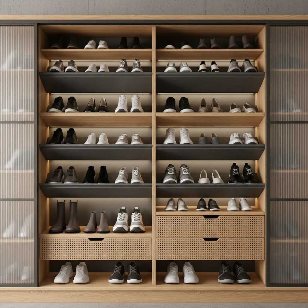 bố trí các ngăn trong tủ giày nhà chung cư