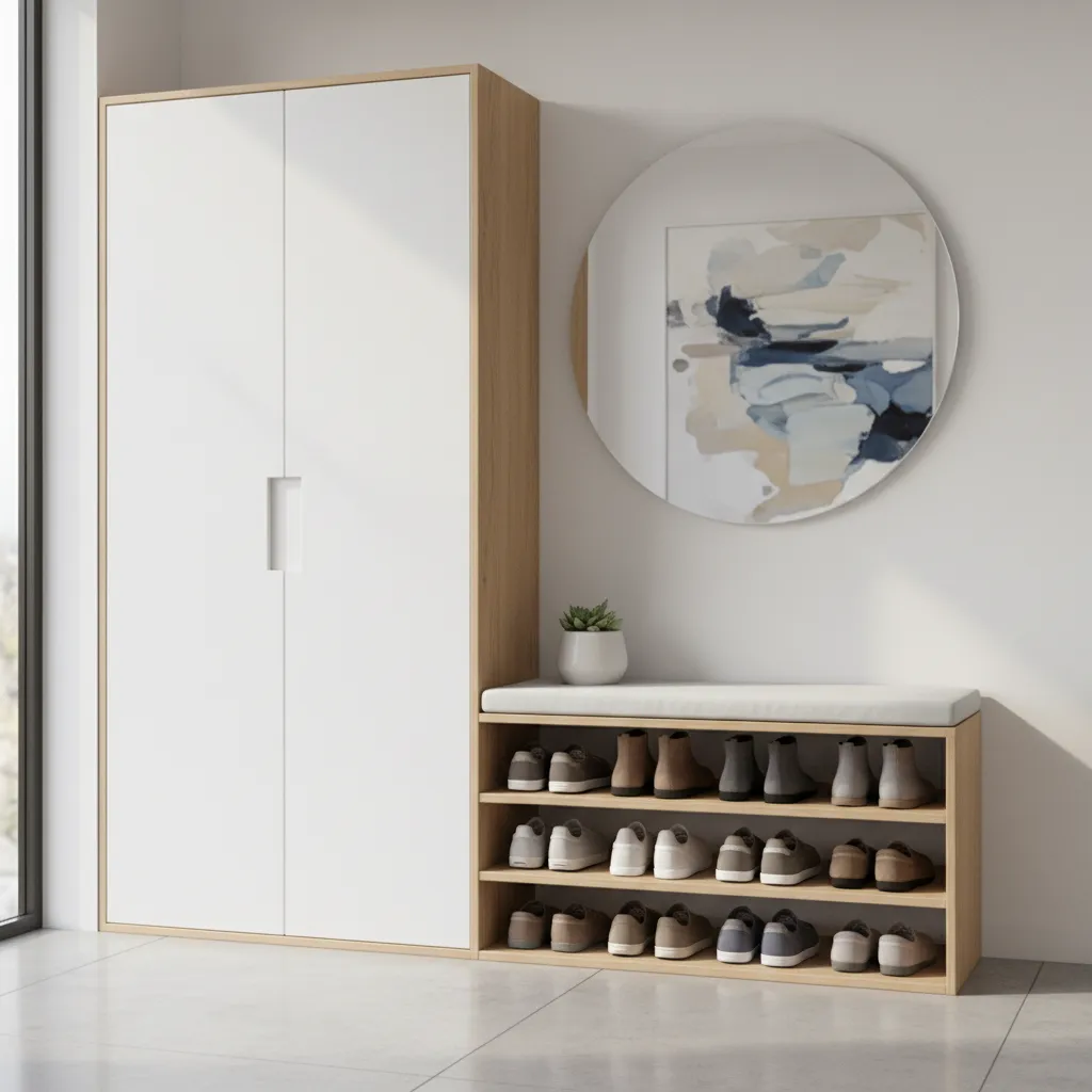 tủ giày kết hợp ghế ngồi trong căn hộ