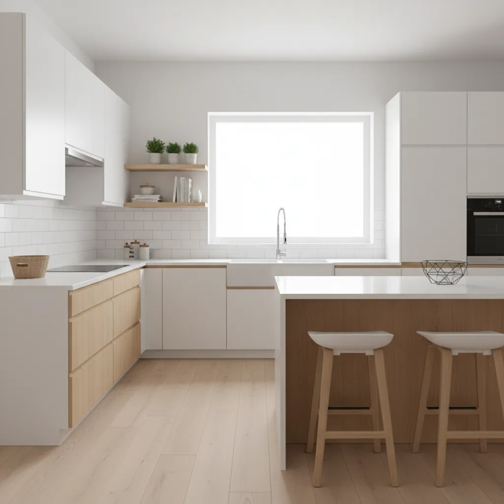 bright kitchen designed with reachable cabinets and comfortable counter height
