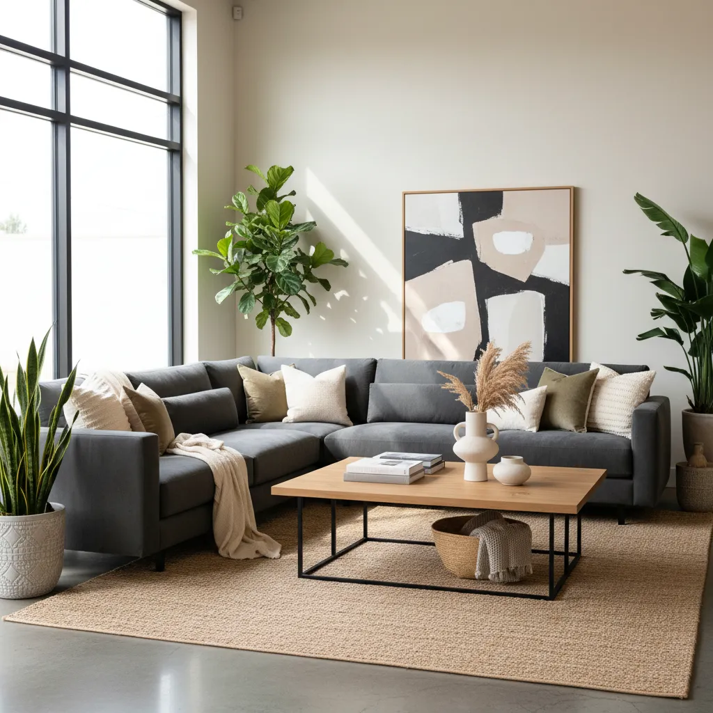 Showroom de decoración con sala completamente ambientada