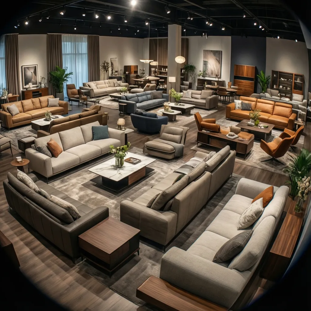 Showroom de muebles de diseño con diferentes ambientes de salón