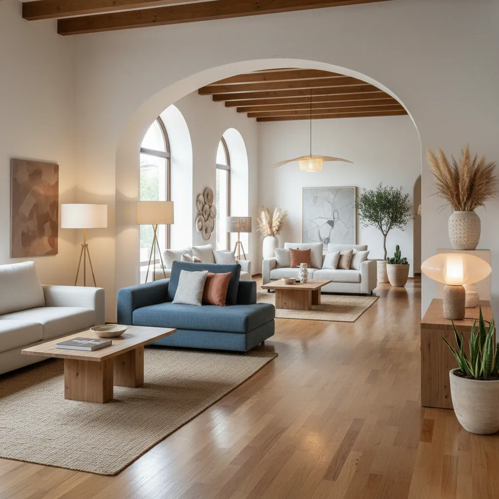 Interior de tienda de muebles de diseño con diferentes ambientes decorativos