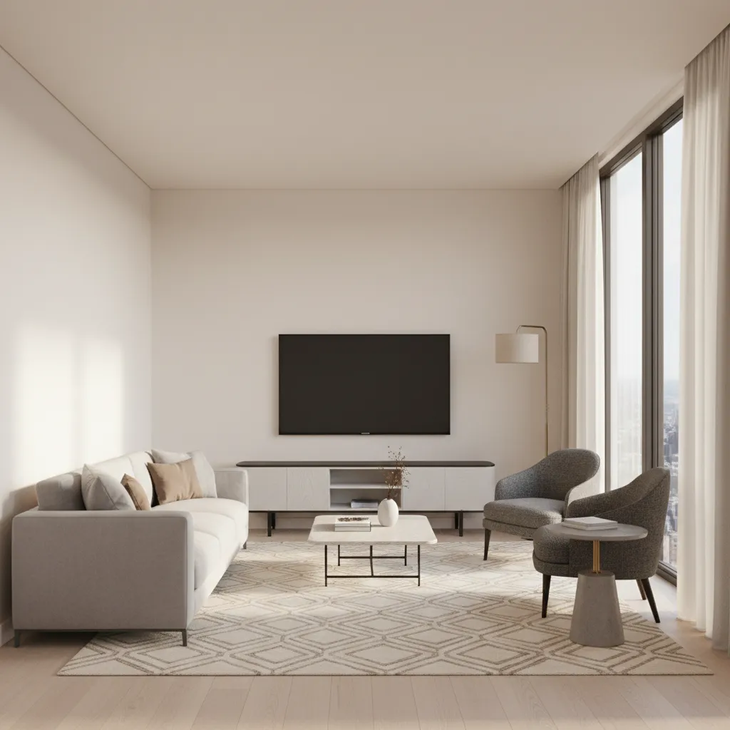 Side by side furniture layout for a narrow living room