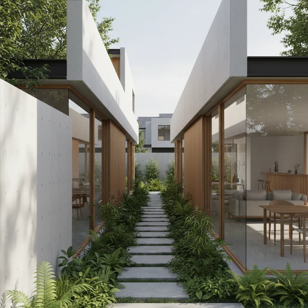 House layout with narrow side garden improving airflow and light