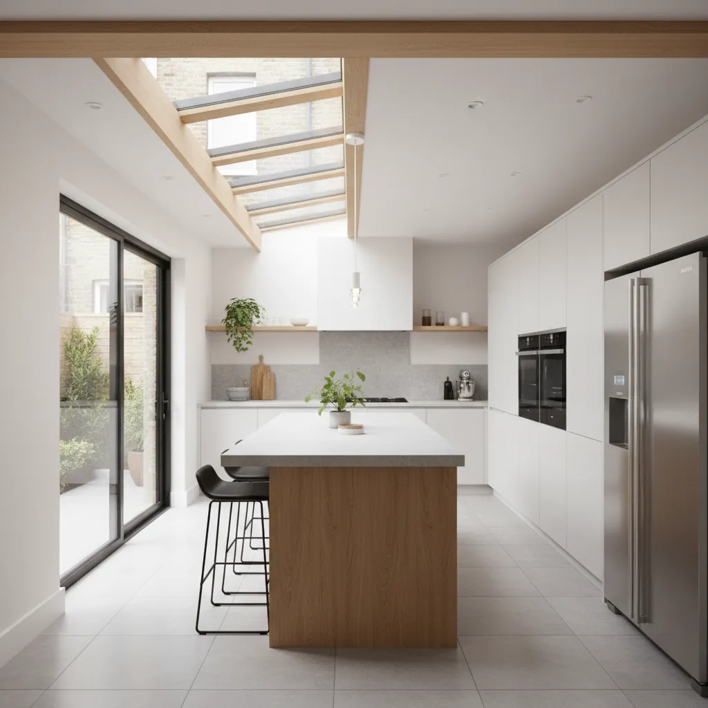 side return kitchen extension with skylight roof widening the kitchen space