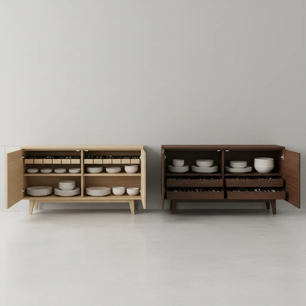 Interior storage comparison between narrow and deep sideboards
