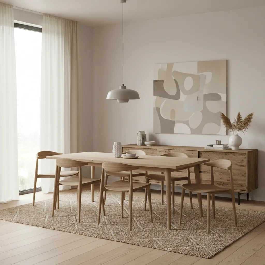 modern wood sideboard paired with contemporary dining table