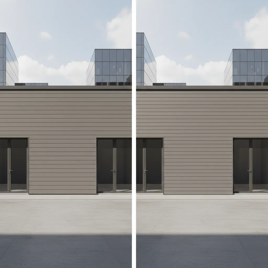 Comparison of correct and incorrect siding texture scale on exterior wall