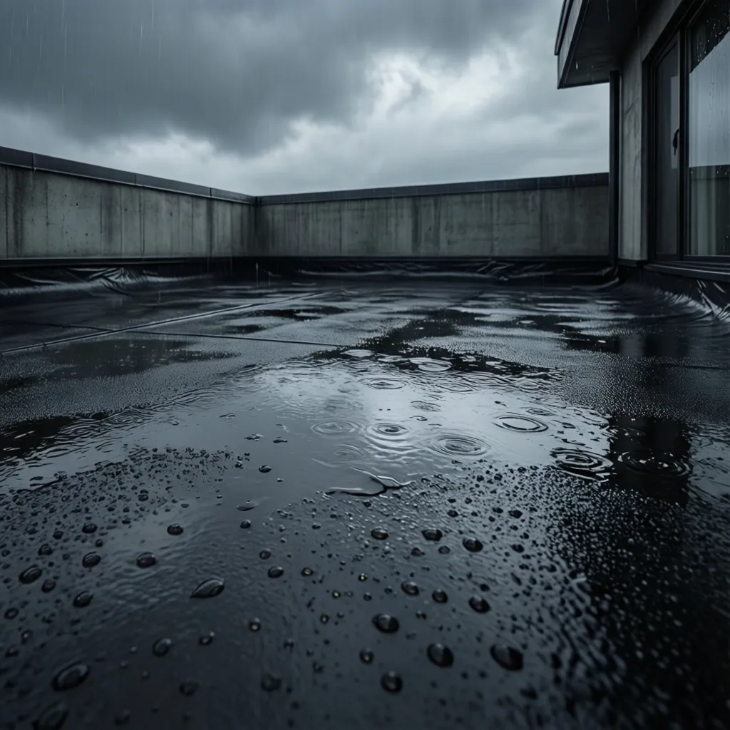 Silicone roof coating resisting water on a flat concrete roof