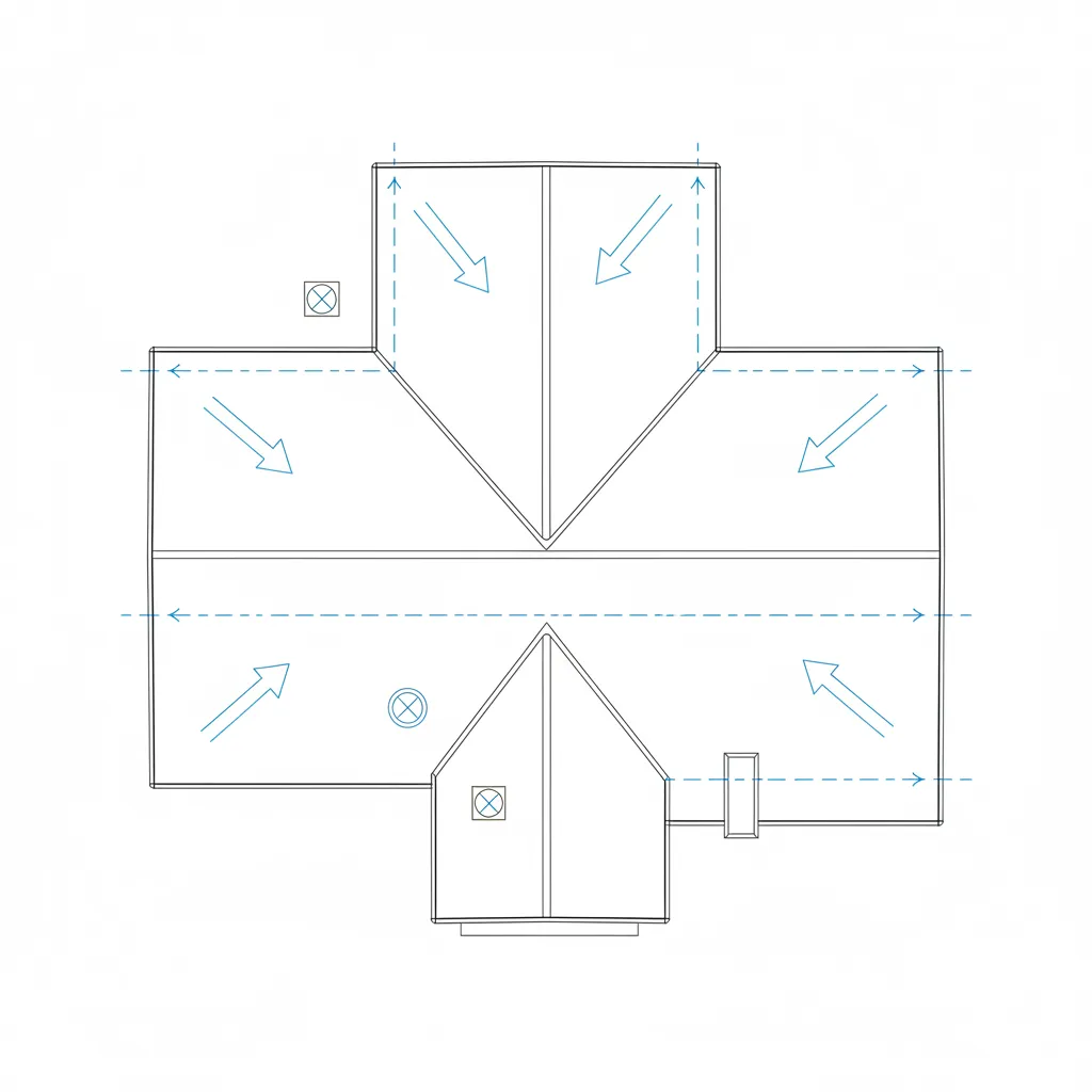 Simbol garis bubungan dan arah kemiringan pada denah atap
