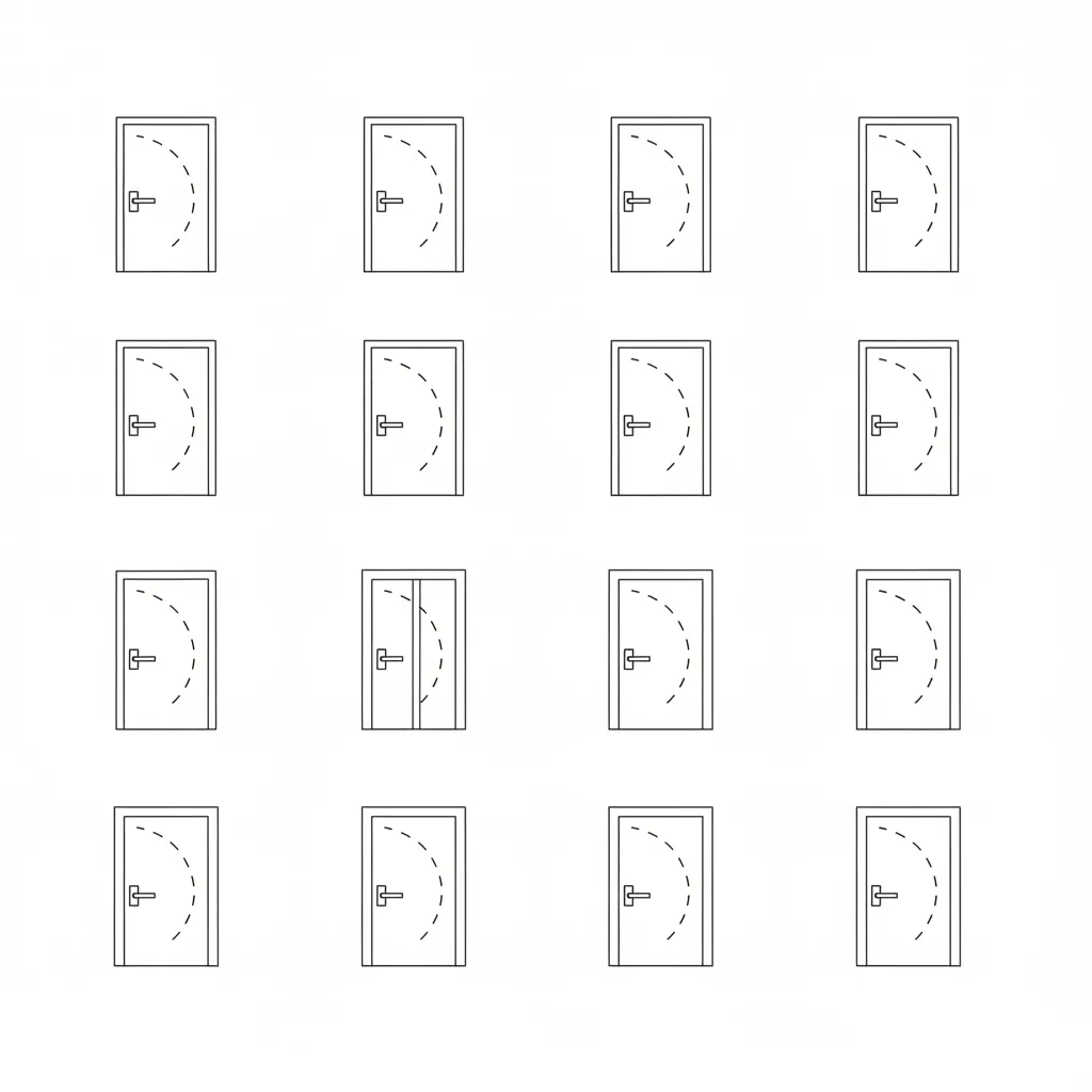 Simple door icons for interior design drawings showing various swing directions and door opening layout