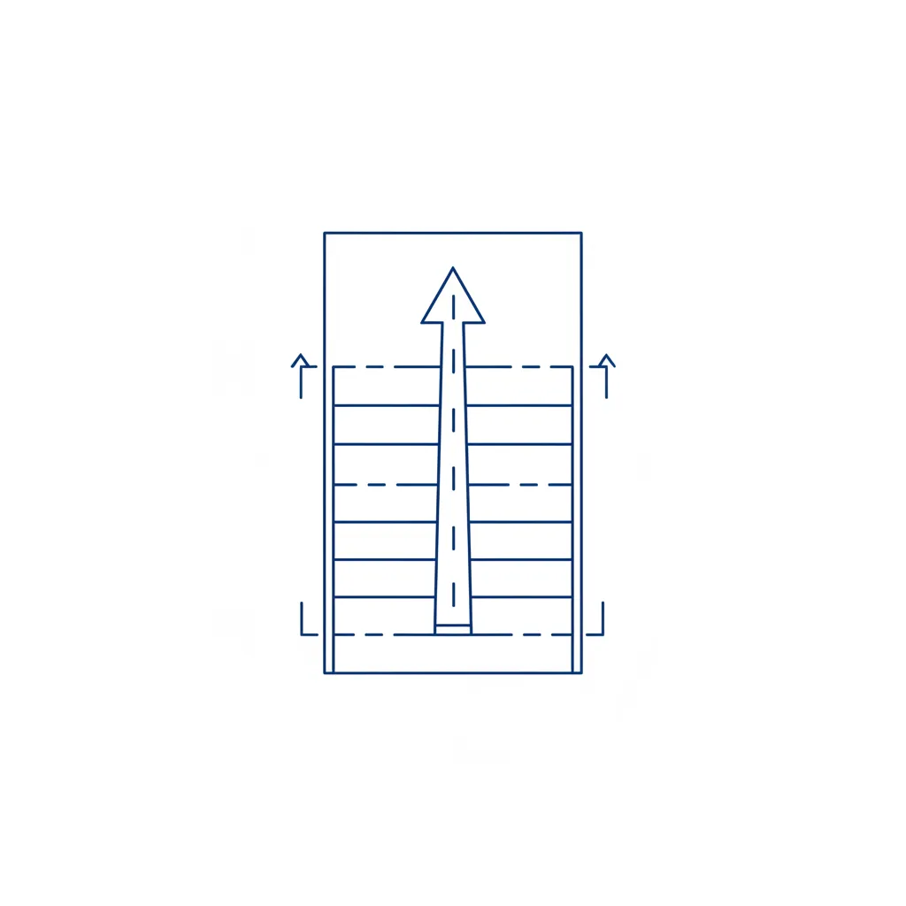 Staircase icon for interior design drawings with an arrow showing the upward direction of steps