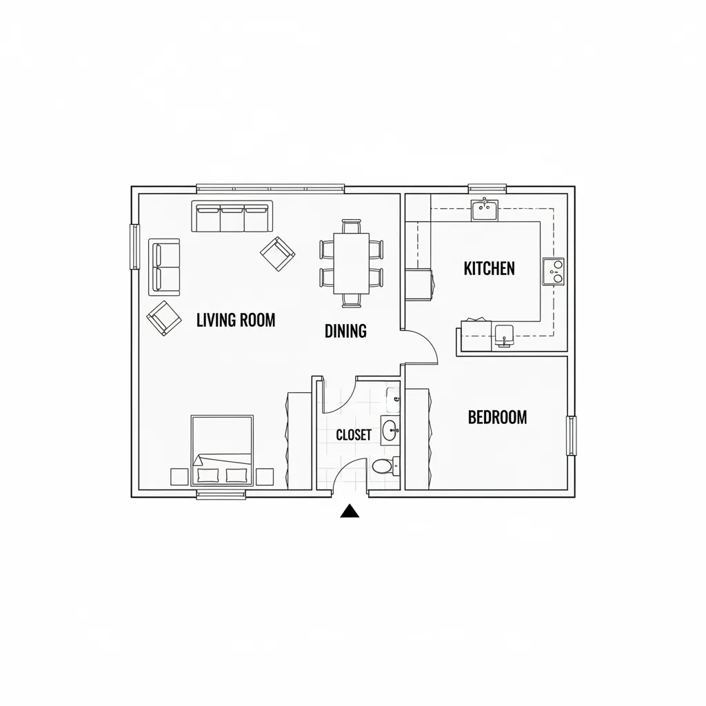 Example of a clean architectural 2D floor plan with labeled rooms
