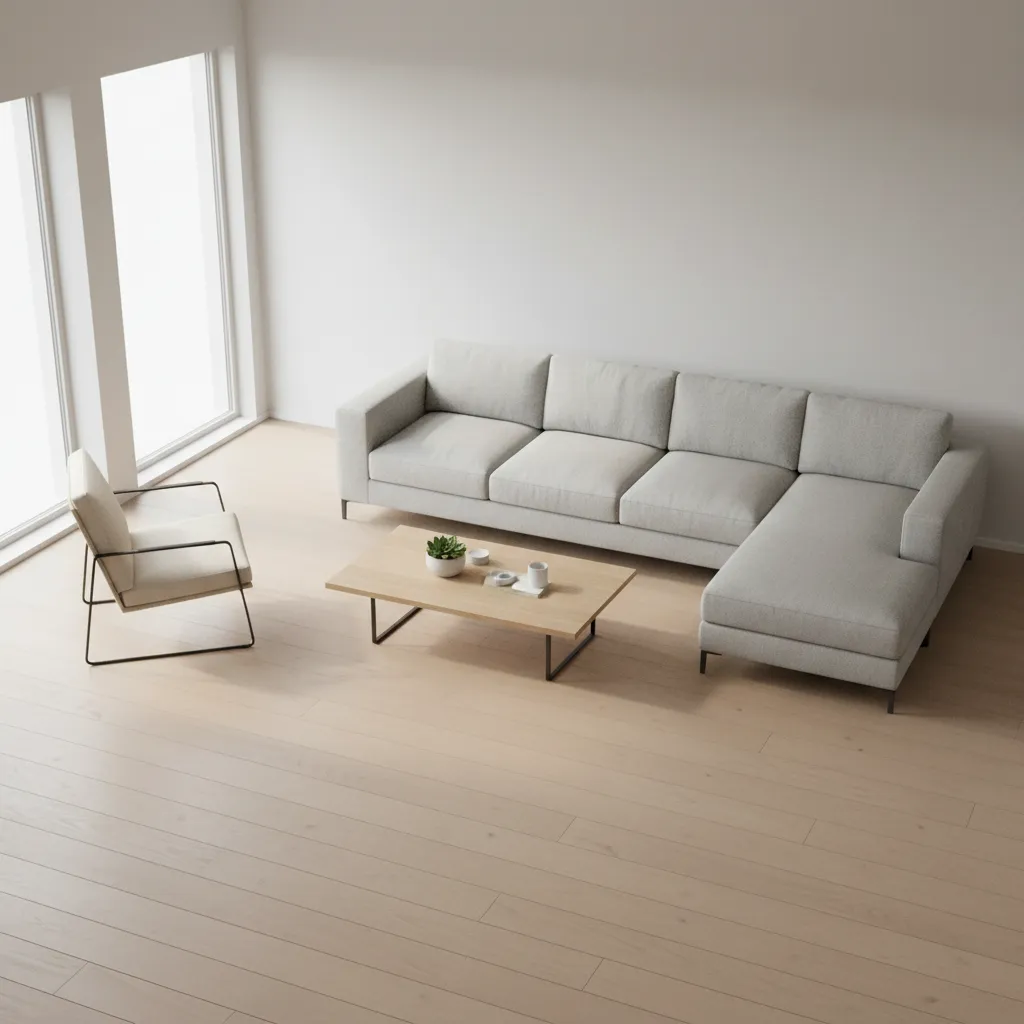 3D room layout with sofa table and lighting used for interior planning