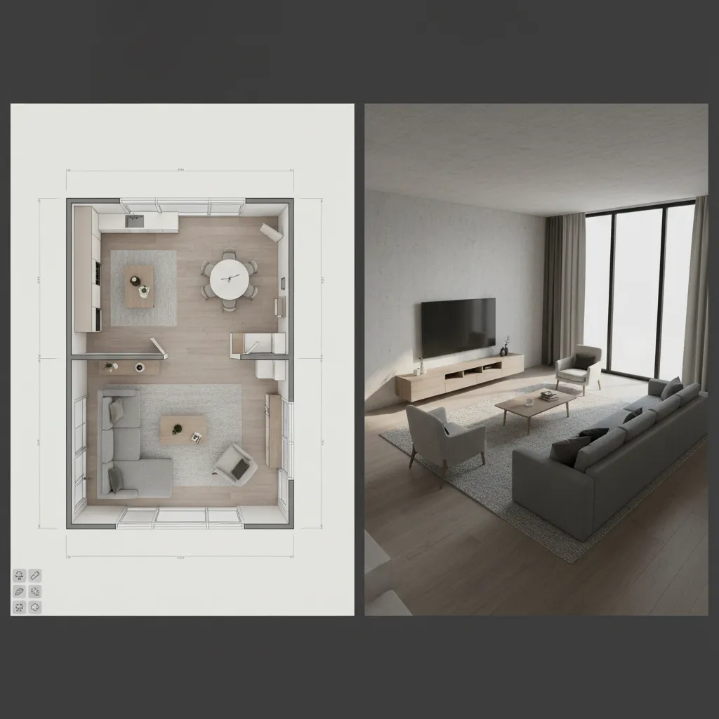 interfaz simple de software de diseño de interiores en 3D