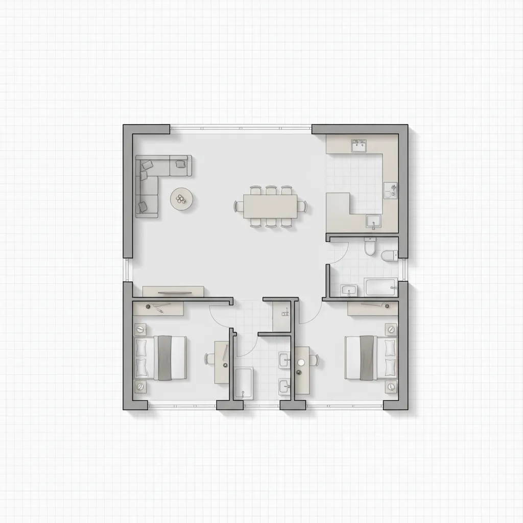 simple floor plan layout created with basic 3D home design software tools