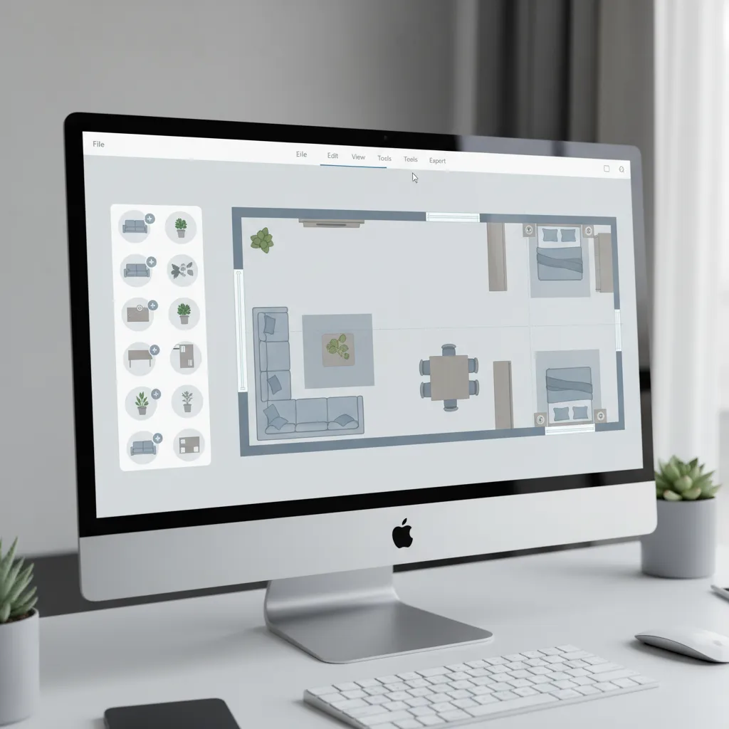 Simple floor plan software interface with drag and drop room layout