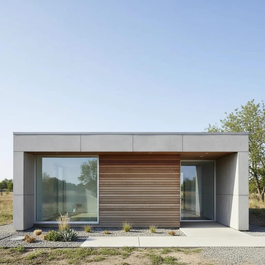Casa moderna económica con forma rectangular simple