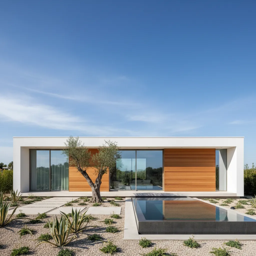 Casa moderna con forma rectangular y diseño minimalista