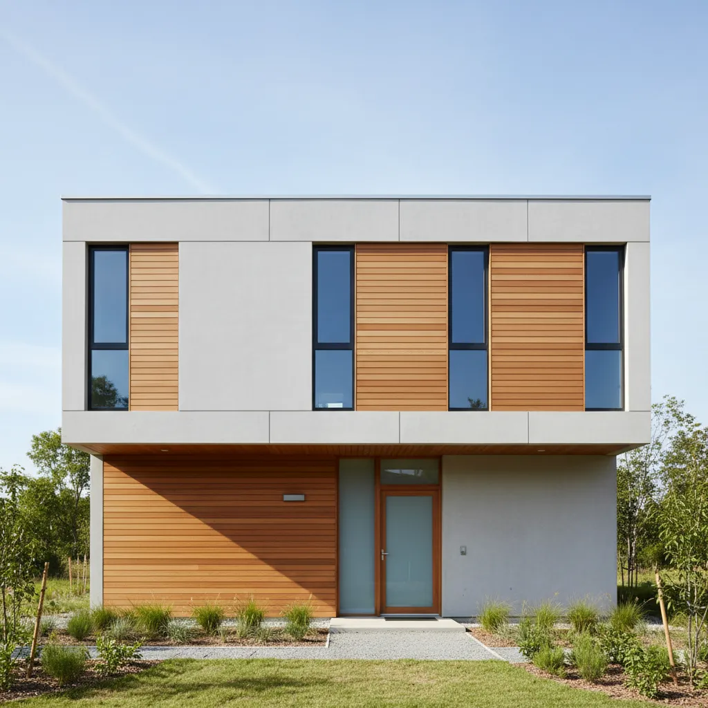Casa moderna de forma rectangular con fachada minimalista