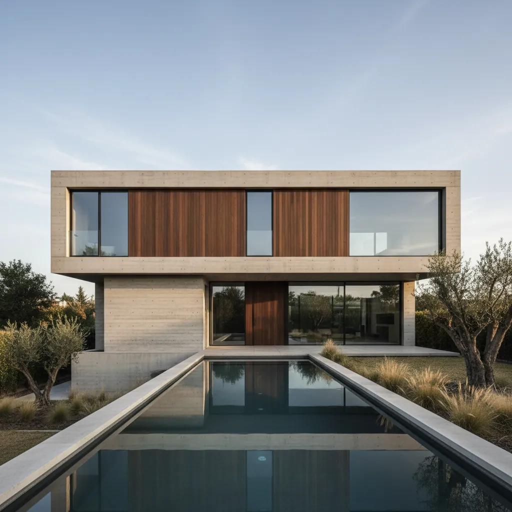 Casa moderna con volumen simple y geometría limpia